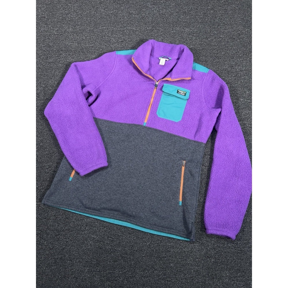 LL Bean Sweater Women Small Fleece 1/4 Zip Pullover Color Block Mountain Classic
